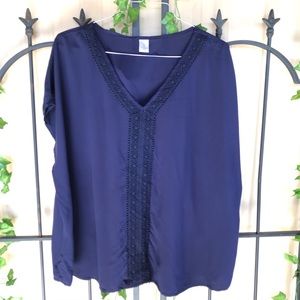 Liz Claiborne Sleep Top 3X Blouse Indigo Blue NWOT